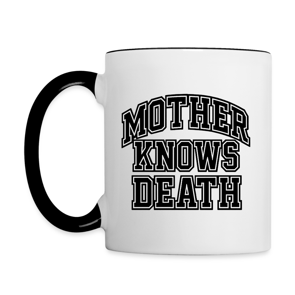 Mother Knows Death Varsity Mug - white/black