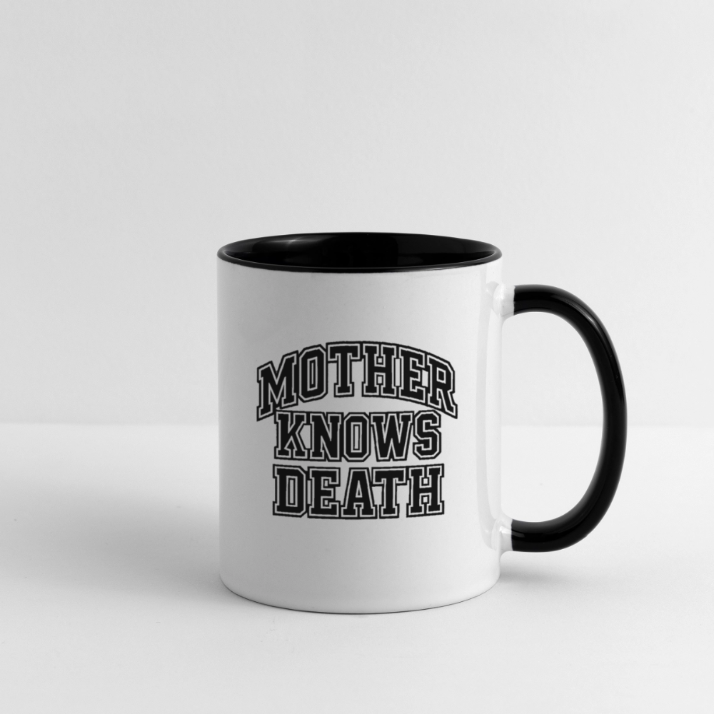 Mother Knows Death Varsity Mug - white/black