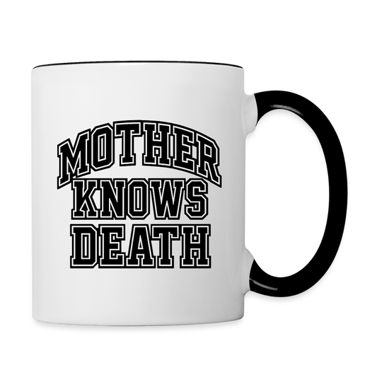 Mother Knows Death Varsity Mug - white/black